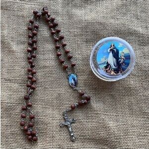 Rosary Guardian, angel wooden beaded new in box Floral scent Import New in box